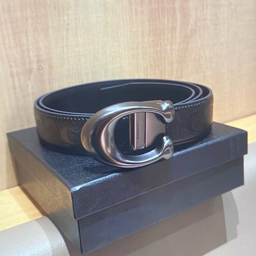 Coach Black Leather Belt with Silver 'C' Buckle